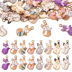 32Pcs Cute Fox Charms Painted Alloy Animal Metal Pendants Mixed Color For Necklace Bracelet Keychain Jewelry Making Findings