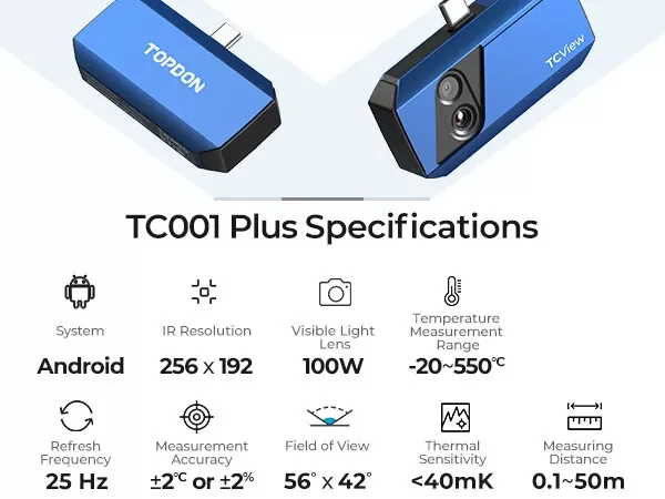 TOPDON TC001 Plus kamera termowizyjna 256*192 pikseli 100W widoczny obiektyw światła wysokiej rozdzielczości podręczny na podczerwień dla Tablet z