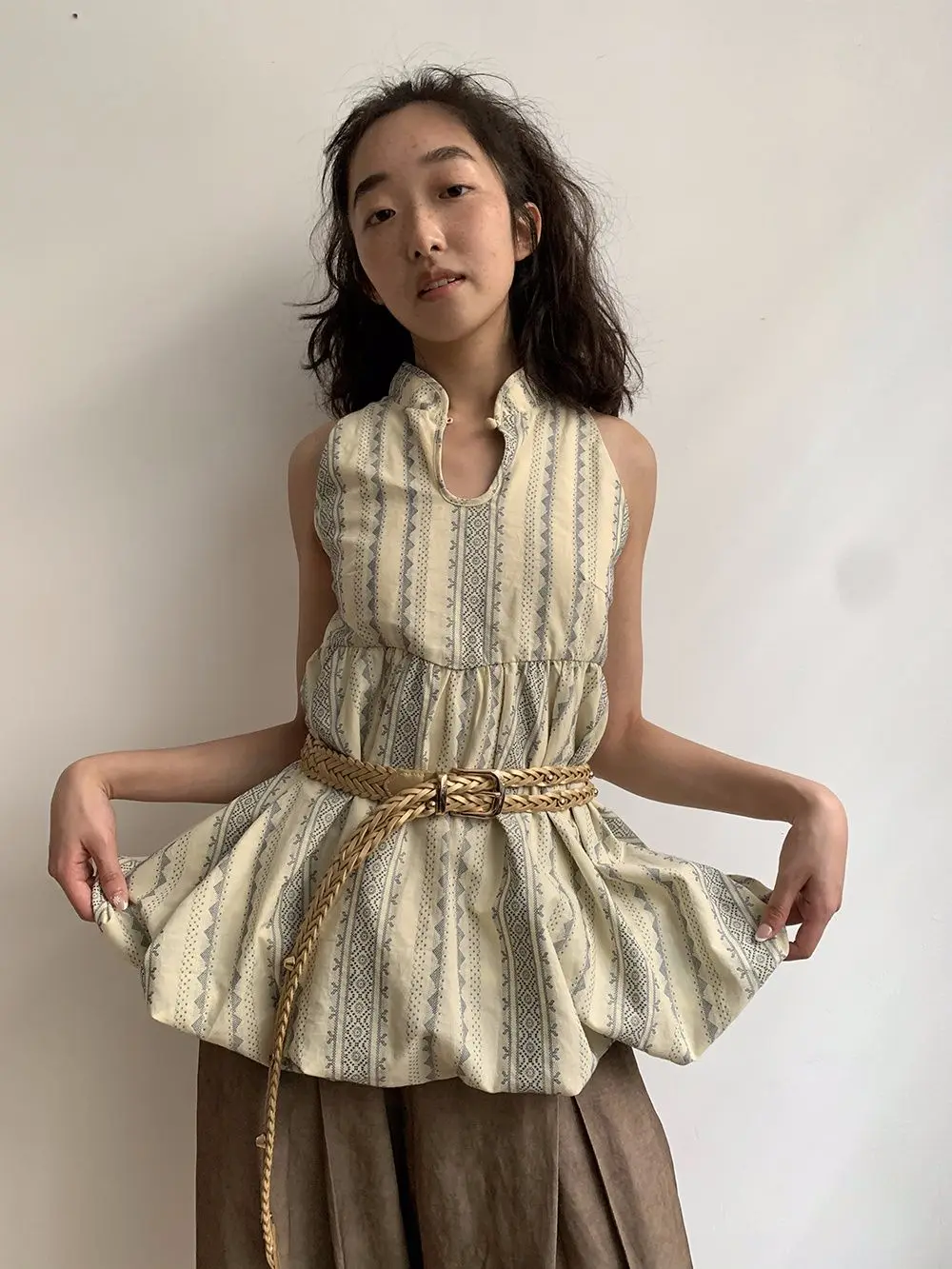 

Women Oriental Knit Top Summer Fair Isle Pattern Slim Fit Vest Elegant Cultural Streetwear Minimalist Aesthetic Office Wear