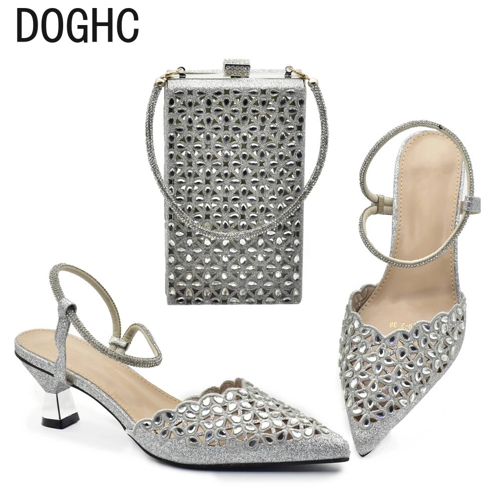 

New Arrival Women Shoe and Bag Set Decorated with Rhinestone Shoes for Women 2024 Designer Luxury Italian Shoe and Bag Set 2024