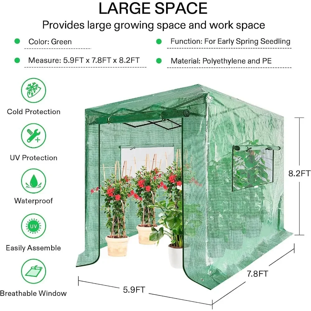 Переносная теплица с полиэтиленовой крышкой, складная, с застежкой-молнией и окнами наблюдения с обеих сторон, уличная теплица