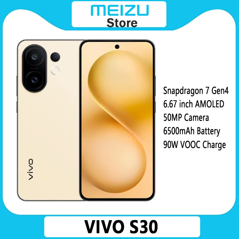 هاتف ذكي Vivo S30 5G أصلي 6.67 120 هرتز شاشة AMOLED Snapdragon 7 Gen 4 بطارية 6500 مللي أمبير في الساعة 90 وات SuperCharge 50 ميجابكسل كاميرا رئيسية