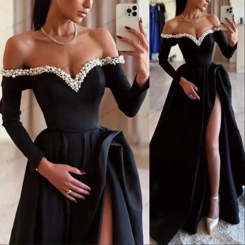 Gaun malam glamor gaun Prom klasik gaun bahu terbuka jubah manik-manik applique seksi punggung terbuka kesayangan Vestidos De Gala