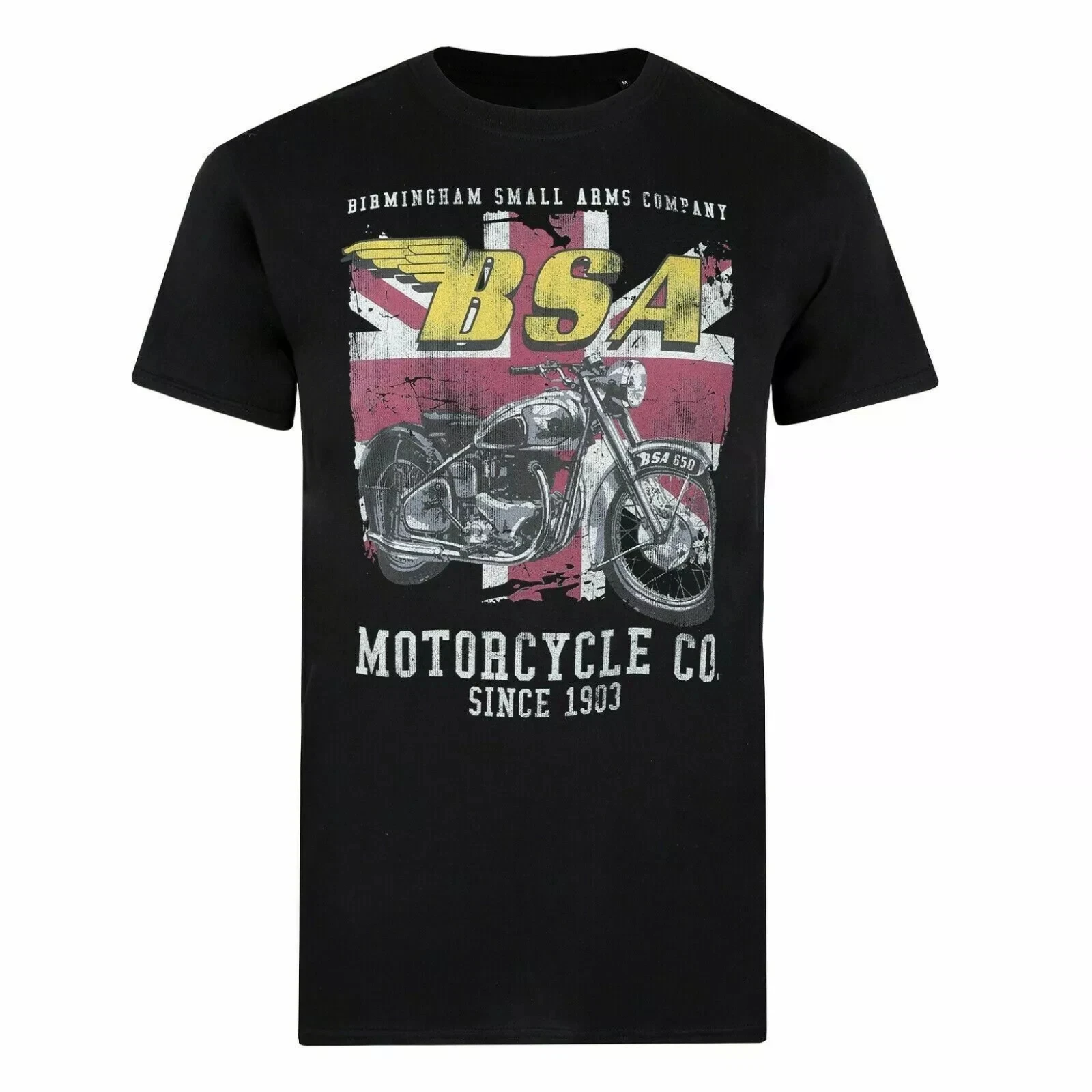 

BSA Men's Motorcycles T-Shirt Union Jack Black Top - New