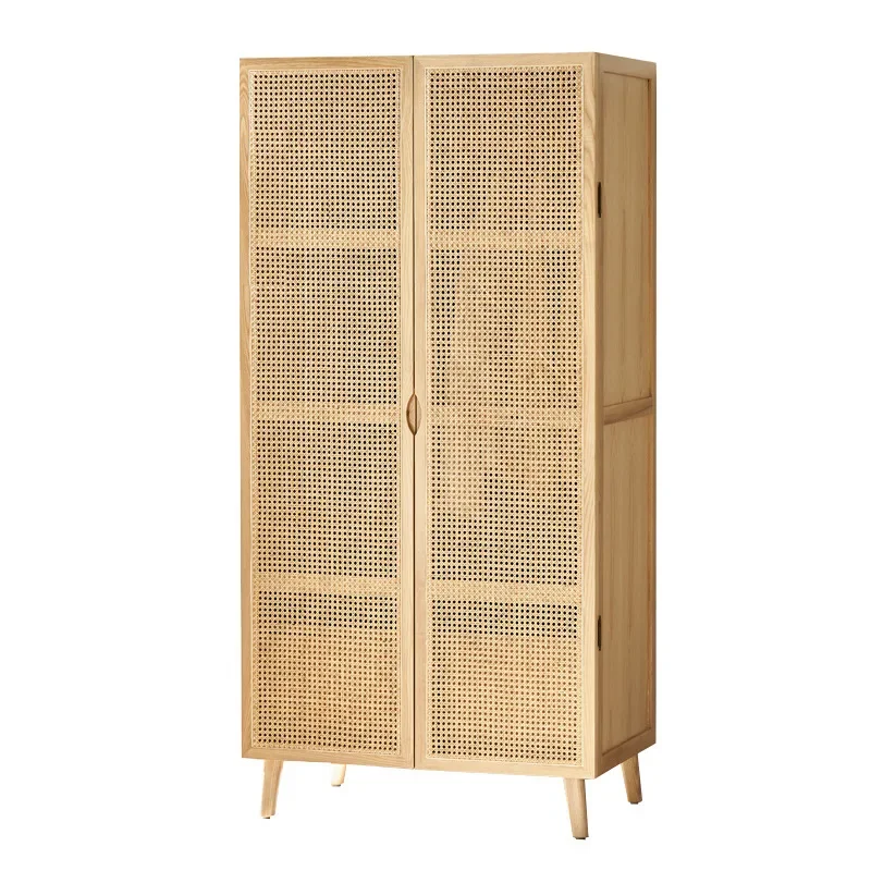 

Modern simple solid wood rattan wardrobe Japanese home bedroom