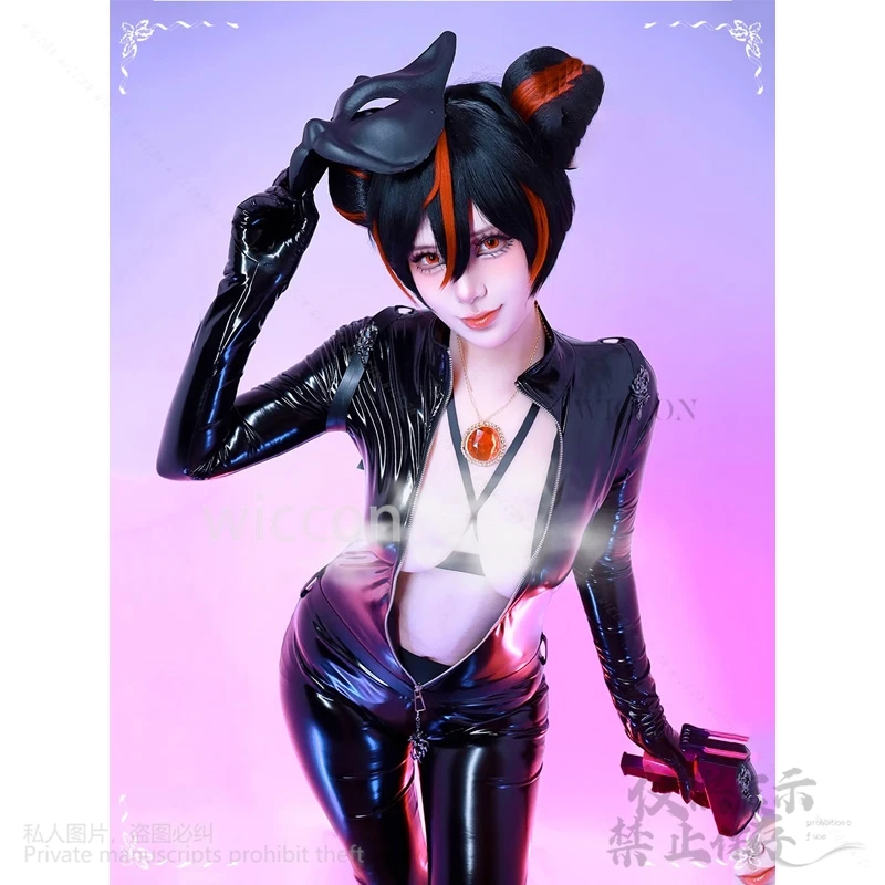 أزياء أنيمي نايكي آلهة النصر التأثيرية بدلة كوينسي المثيرة باللون الأسود من جلد البولي يوريثان قناع الثعلب للفتيات والنساء حسب الطلب