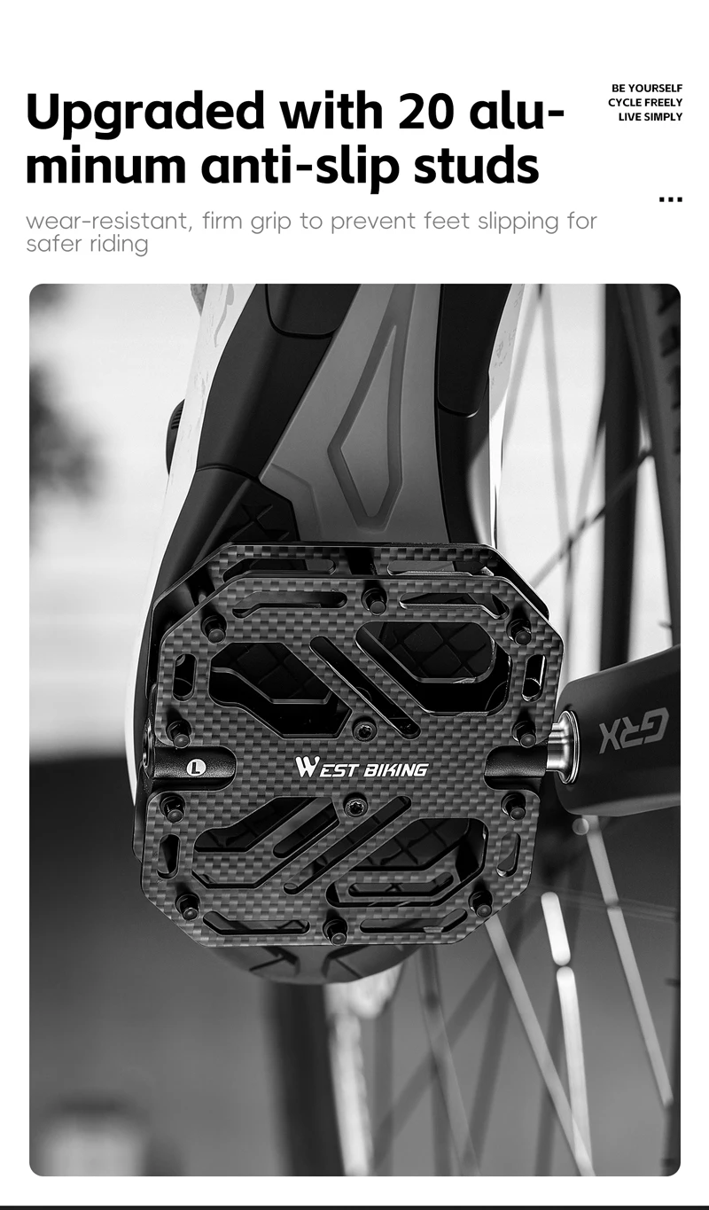 WEST BIKING Carbonfaser-Fahrradpedale 3 Gedichtete Lager Titan-Achse Rutschfeste MTB Rennrad Leichtgewichtige Pedale Fahrradteile – Detail 6