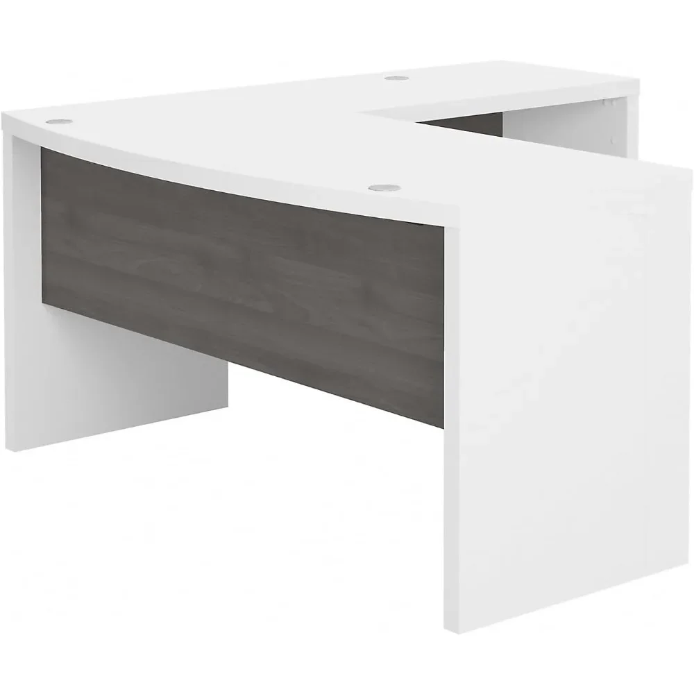 L Shaped Bow Front Office Desk in Pure White and Modern Gray, Modern Computer Table for Home, Gaming Desks