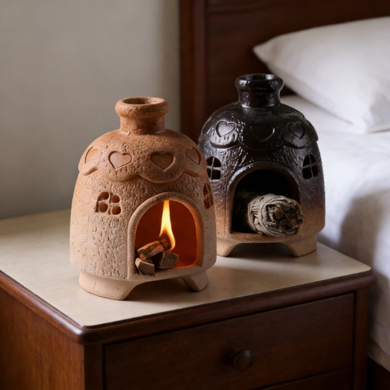 Desktop Open Flame Aromatherapy Burner Sage Smudge Pot Palo Santo Air Purifier Mini Household Dry Burning Fireplace Decoration