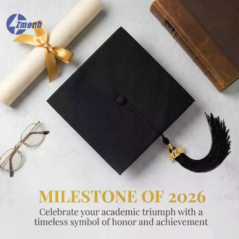 New！Matte 2026 Graduation Cap With Tassel For High School & Bachelor Degree Customizable Cap And Gown Collection