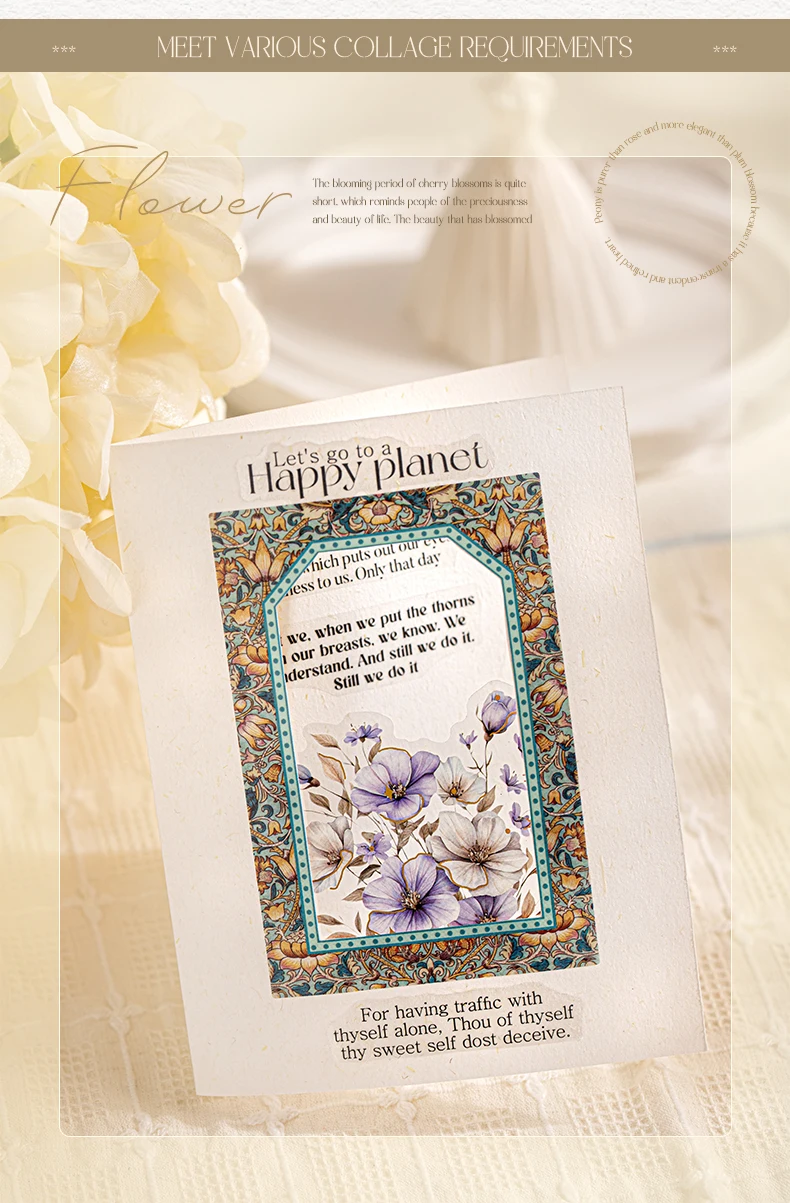 Journal GO 20 Stück Morris Blumenrahmen-Aufkleber Zweimaterialige Vintage Blumenrand-Sticker für Karten, Alben, Tagebücher und Scrapbooking – Detail 10