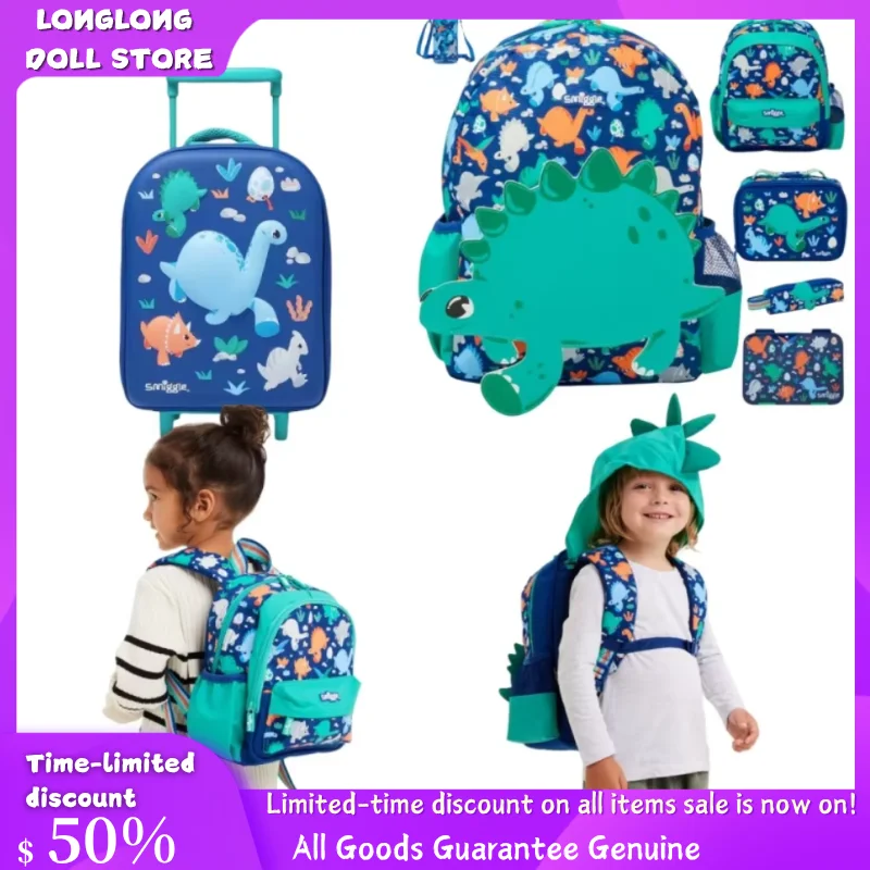 

Genuine Australian Smiggle Blue Dinosaur Backpack Medium Hat Backpack Children'S Backpack Suitcase Juice Cup Straw Cup Gift