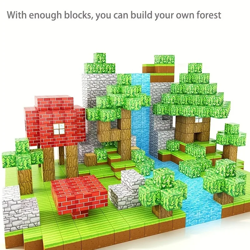 

Магнитные строительные блоки Mine World, набор магнитных кубиков STEM Монтессори, сенсорная игрушка, для детей, мальчиков и девочек в возрасте от 3 лет, модель «сделай сам» для детей