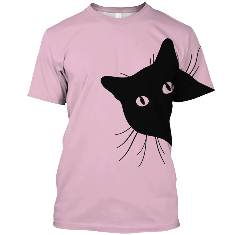 Camiseta de desenho animado para gatos 3D masculina, manga curta, gola O, blusa extragrande, casual, moda de rua, tendência, novo, verão