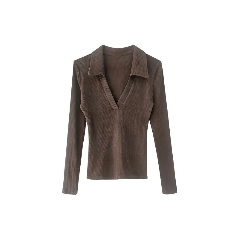 

2025 Autumn Women Knitting Crop Top Sexy V Neck Slimming Base Layer Solid Color Long Sleeve Shirt Trendy Ins Top For Women