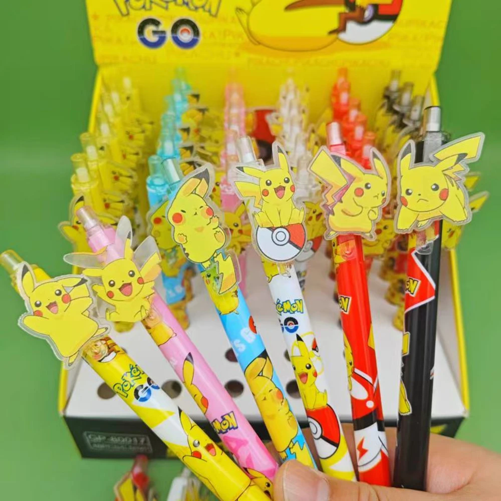 6Pcs Anime Pokemon Pikachu 0.5Mm Black Ballpoint Pens Cartoon Push-Button Gel Pen For School Office Writing Drawing Stationery
