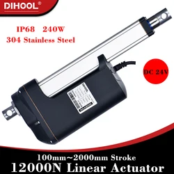 12000N IP66 attuatore lineare 100mm ~ 2000mm corsa DC 24V motore di sollevamento elettrico 1200kg carico asta telescopica regolabile 40dB 250W