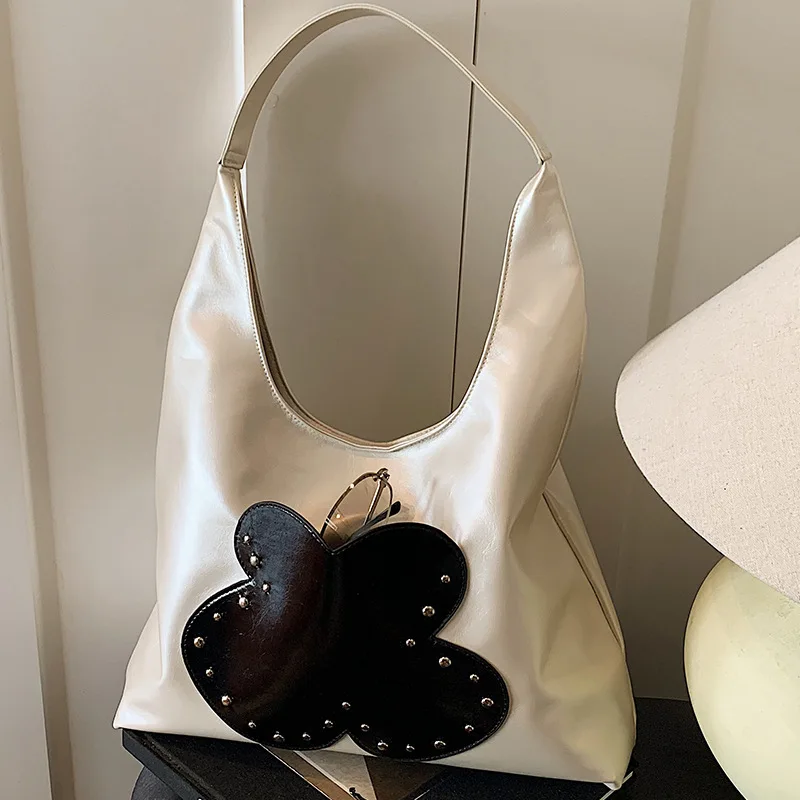 

Textured PU Leather Shoulder Tote Bags Women 2025 Trend Large Capacity Underarm Bag Rivet Design Versatile Fashion Handbags