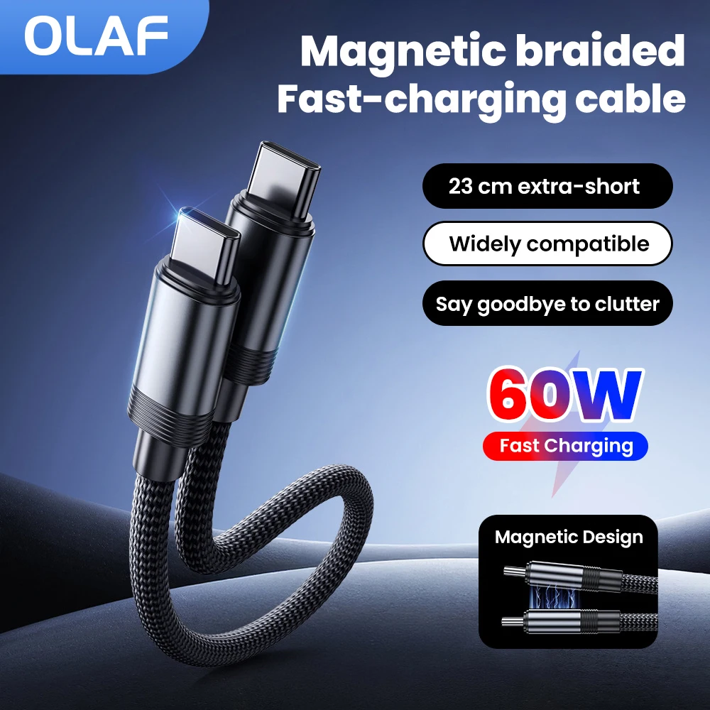 60W 23CM Type C To Type C Short Cable Fast Charging For iPhone 15 16 17 Samsung Huawei Xiaomi Power Bank USB C To USB C Cable