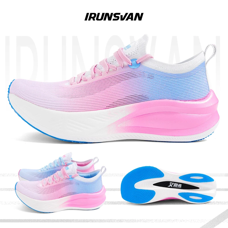 IRUNSVAN Full Palm Real Carbon Plate Marathon Running Racing Shoes Men Stabilne wsparcie Shock-relief Ultralight Rebound Fashion