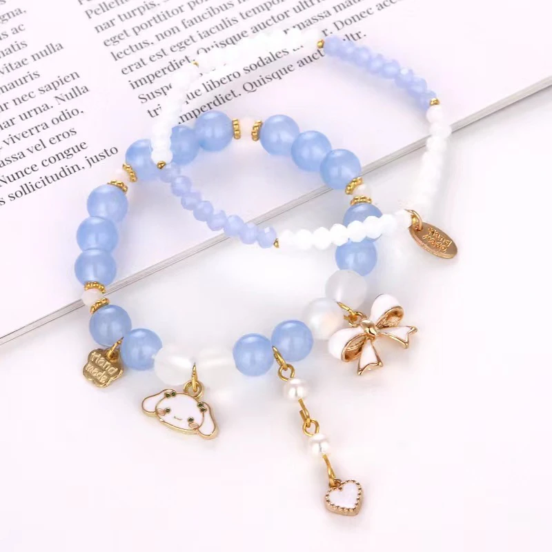 Sanrio Sweet Cute Bracelet Kawaii Anime Melody Kuromi Cinnamoroll Crystal Beaded Bracelet For Girl Ins Style Jewelry Party Gift