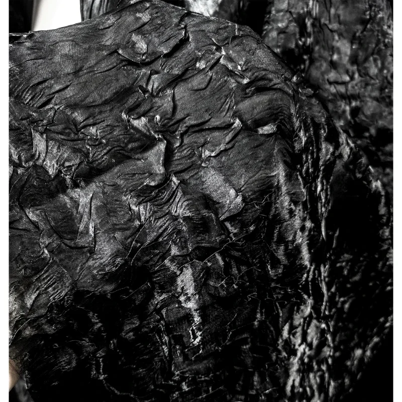 

Черная рябь воды, легкая морщинистая пряжа, ткань, креативное свадебное платье, дизайнерская одежда, ткань для шитья своими руками, материал на метр