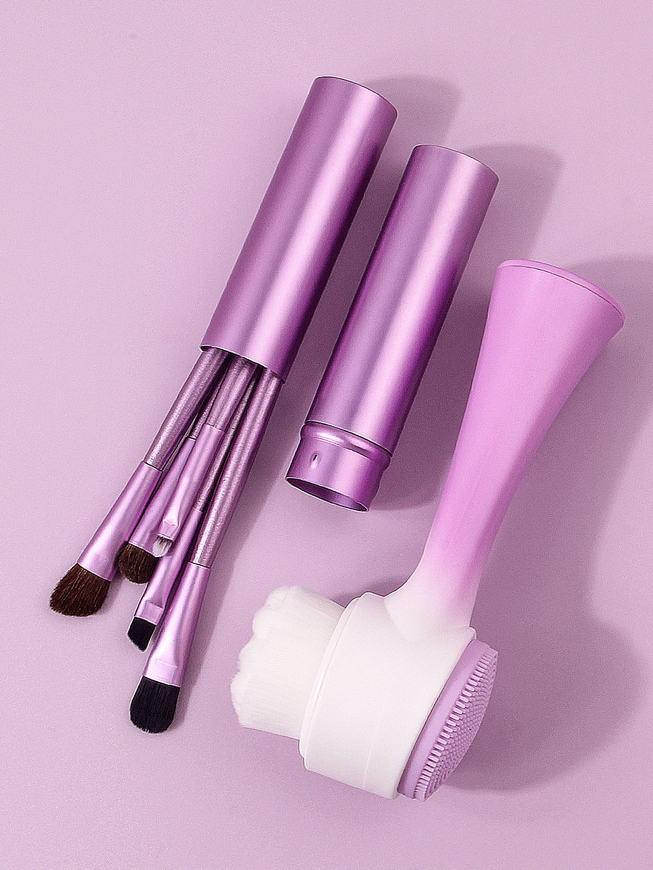 5PCS 다기능 아이 메이크업 브러쉬 세트 +1PCS 양면 세안 브러쉬 +1PCS 알루미늄 튜브 보관 실린더