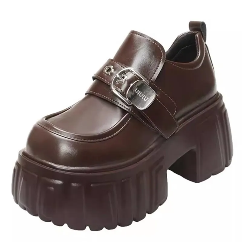 

Массивные кроссовки на каблуке 8,5 см, новые весенние кожаные туфли-лодочки весны 2025 года, удобная повседневная обувь без шнуровки, спортивные кроссовки на высокой платформе с пряжкой