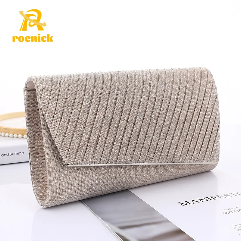 

ROENICK Women Elegant High Quality Gold Evening Bags Lady Sequins Wedding Party Handbags Cocktail Banquet Chain Shoulder Purses