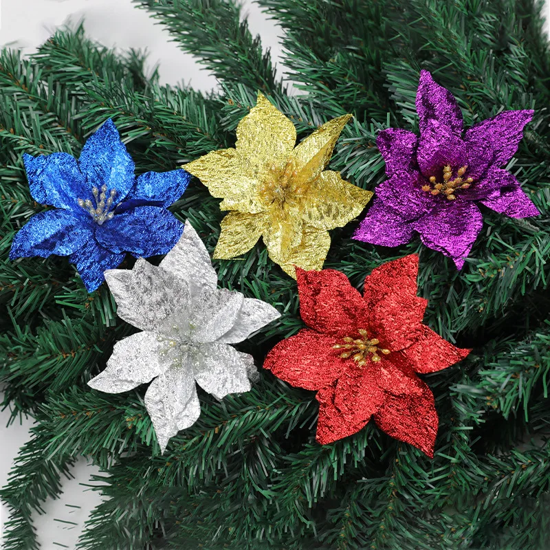 2/6/8PCS Glitter Künstliche Weihnachten Blumen Weihnachtsbaum Dekorationen für Zuhause Gefälschte Blumen Weihnachten Ornamente Neue jahr Dekor