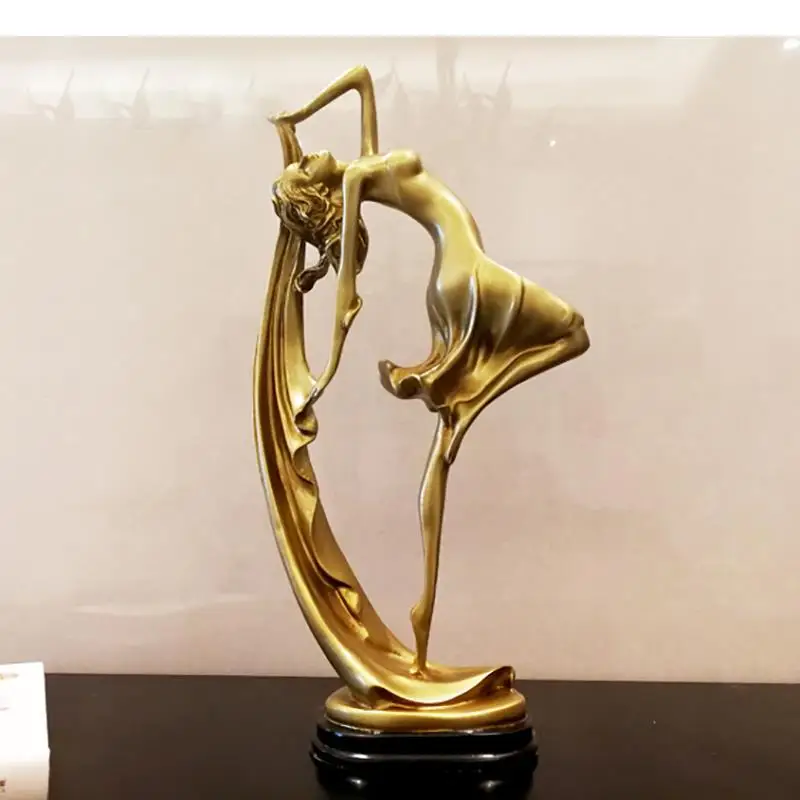 Dancer Statue Ornaments Gold Silver Resin Figurine Desk Decor Black Base Portrait Home Decoration Accessories