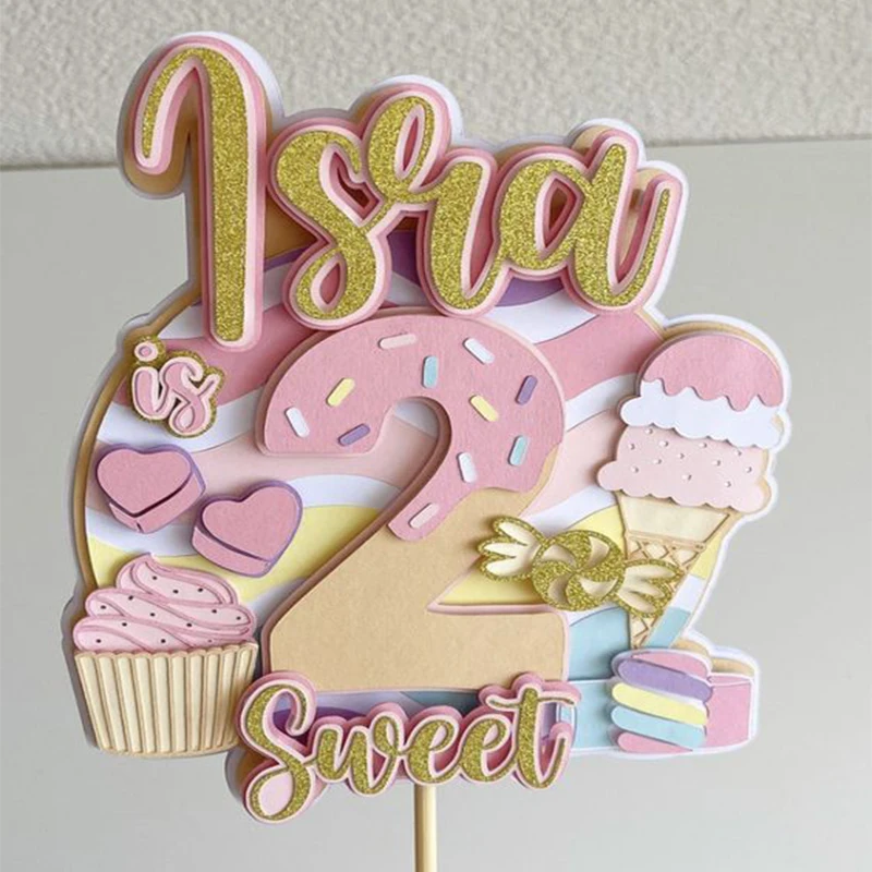 Ice Cream Cupcake Themed Cake Topper For Kids Birthday Party Decoration