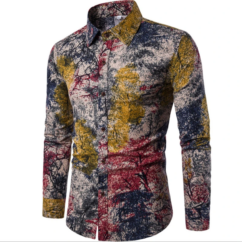 New Autumn Shirts For Men 3D Baroque Long Sleeve Luxury Social Shirt Lapel Oversized Tops Tees Shirts Homme Autumn Clothing 2024
