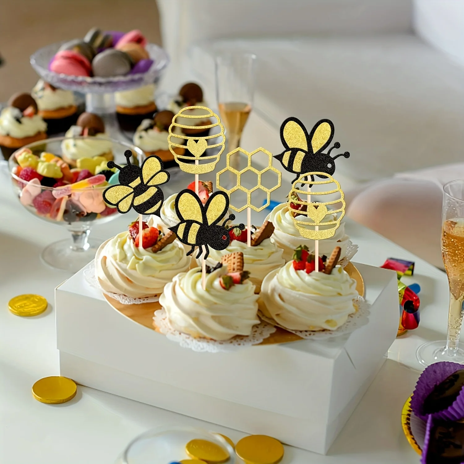 12 Stück Bienen-Kuchenaufsätze, Bienen-Themen Geburtstagsparty-Dekorationszubehör – Detail 5