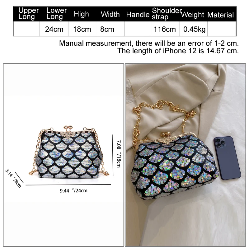 Sequined purses mermaid Women Shoulder Clutch Luxury Glitter Party  Wedding Evening Bag Fashion Shining Crossbody Bags For Women