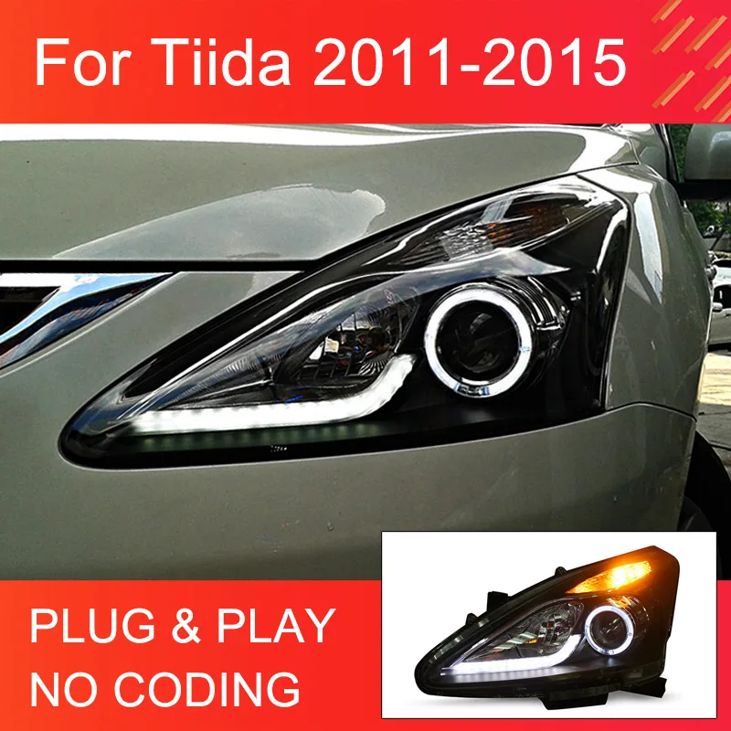 1 Pair LED Headlight Assemly for Tiida 2011-2015 Headlights Plug and Play Projector Lens LED DRL Day Light Front Head Lights