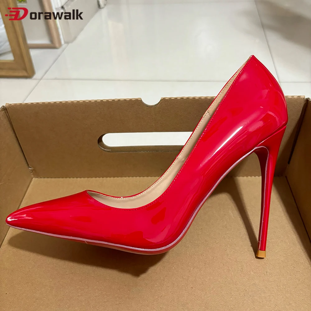 

12cm Party Shoes For Woman High Heel Pumps Red Glossy Patent Shallow Pointed Toe Comfortable Ladies Wedding Elegant Dress Shoes