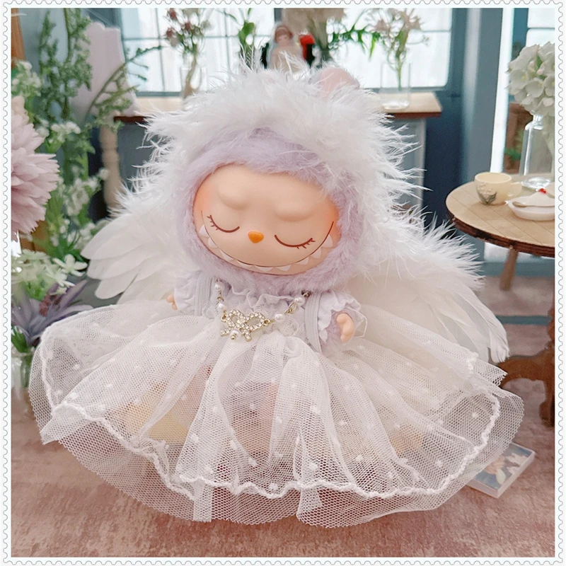 

Doll Clothes For Labubu V1 V2 V3 Doll White/Black Angel Wings Wedding Dress Suit Accessories DIY Toy Sitting Party Fans Gift