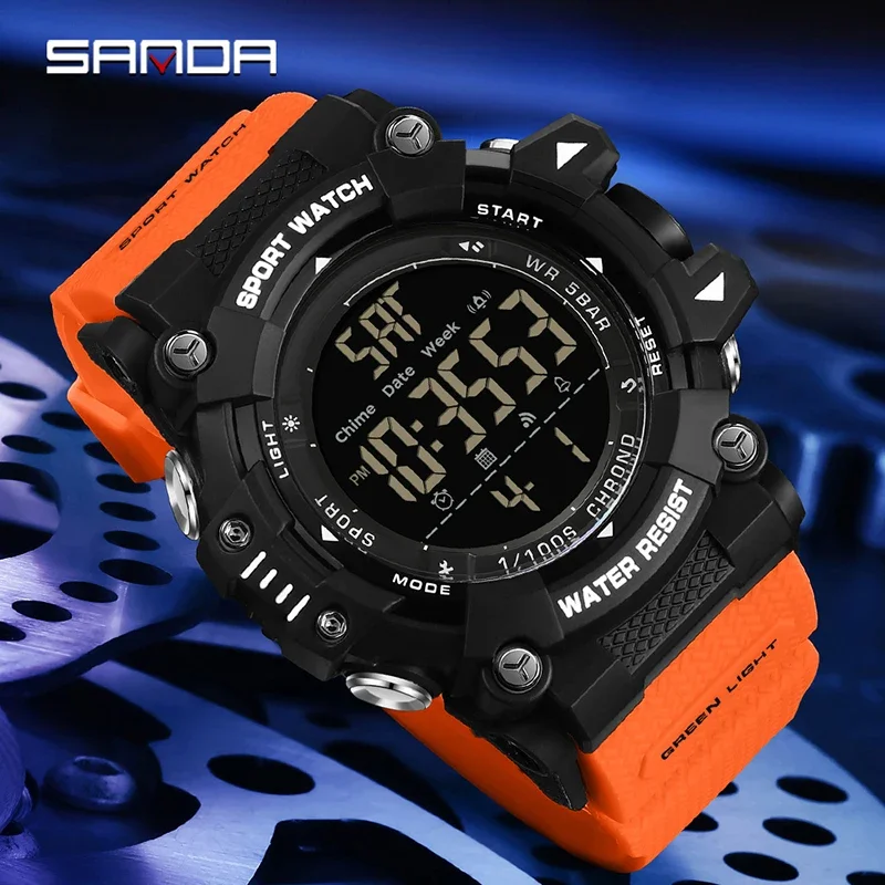 SANDA Outdoor Sport Electronic Men's Watches Night Light LED Analog Digital Countdown Alarm Clock Student Electronic Wristwatch