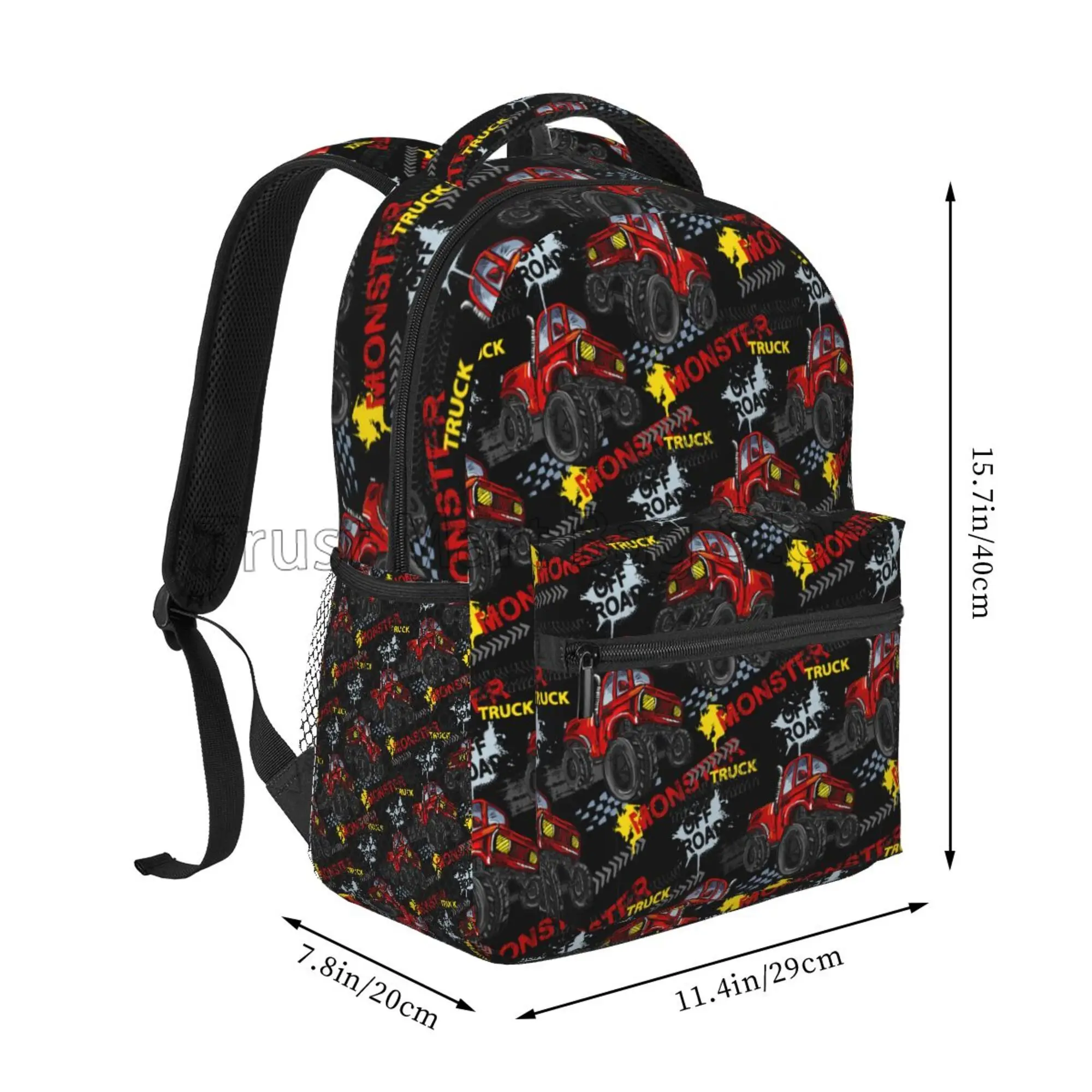 Cool Red Monster Trucks Cars Travel Backpack Durable Lightweight Casual Shoulder Bags School Bookbag College Student Daypack