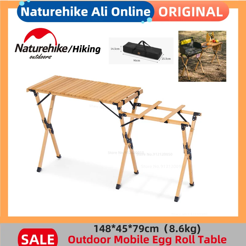 Naturehike Outdoor Camping Table Portable Solid Wood Folding Table Camping Picnic Barbecue Mobile Kitchen Egg Roll Table