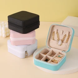 Caja de almacenamiento de joyería portátil, organizador de viaje, estuche de joyería, almacenamiento de cuero, pendientes, collar, anillo, organizador de joyería