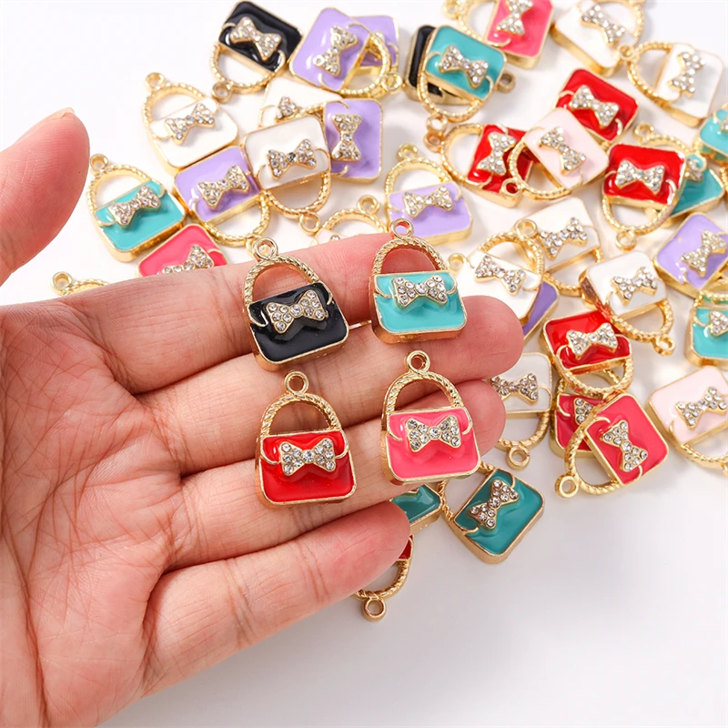 10 Stück 16x23mm Niedliche Bunte Emaille-Taschenanhänger für Ohrhänger, Halsketten, Armbänder, DIY Handgemachtes Schmuckzubehör – Detail 3