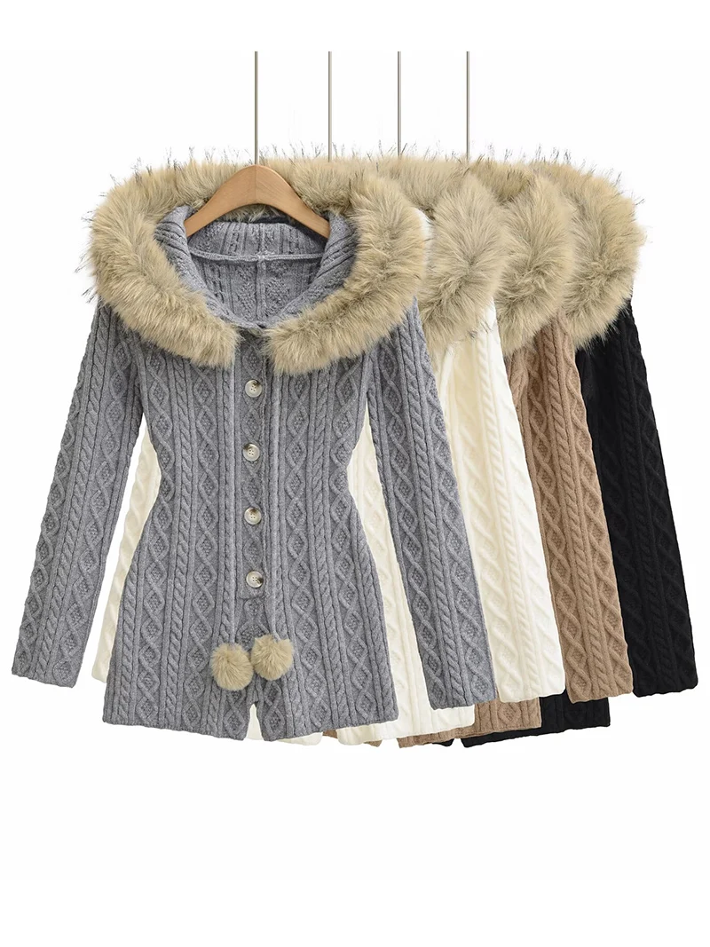 

Эластичный облегающий цельный трикотажный костюм для йоги с мягким, уютным, съемным меховым воротником и капюшоном, с высокой талией...