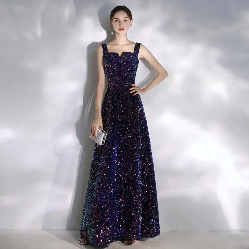

2025 New Women's Summer Sequined Camisole Long Evening Gown Fashionable Slimming Host Runway Show Annual Party Dress