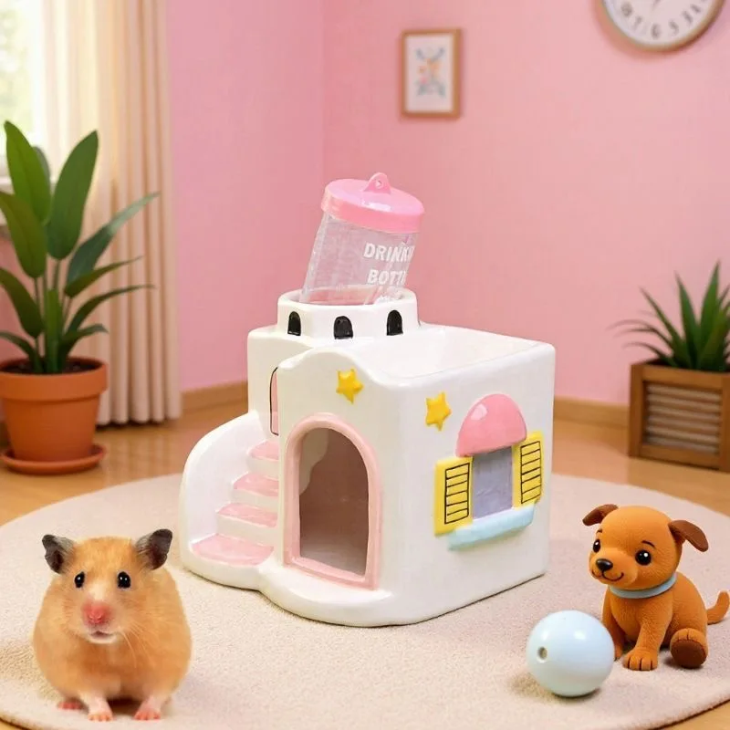 Casa de Cerámica para Mascotas, Jaula para Hámster, Cama para Mascotas, Nido para Animales Pequeños, para Roedores, Chinchillas, Cobayas y Ratas