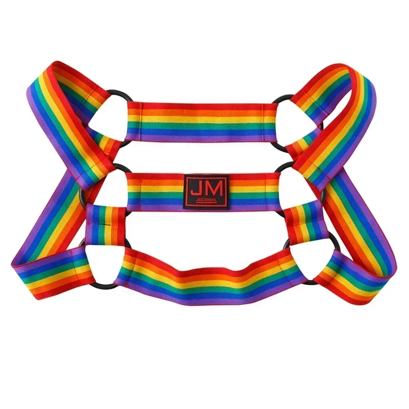 Rainbow Men Bondage Body Chest Harness Costume Male Elastic Strap Gay Lingerie Halter Neck Nightclub Hombre Hollow LGBT Clothing