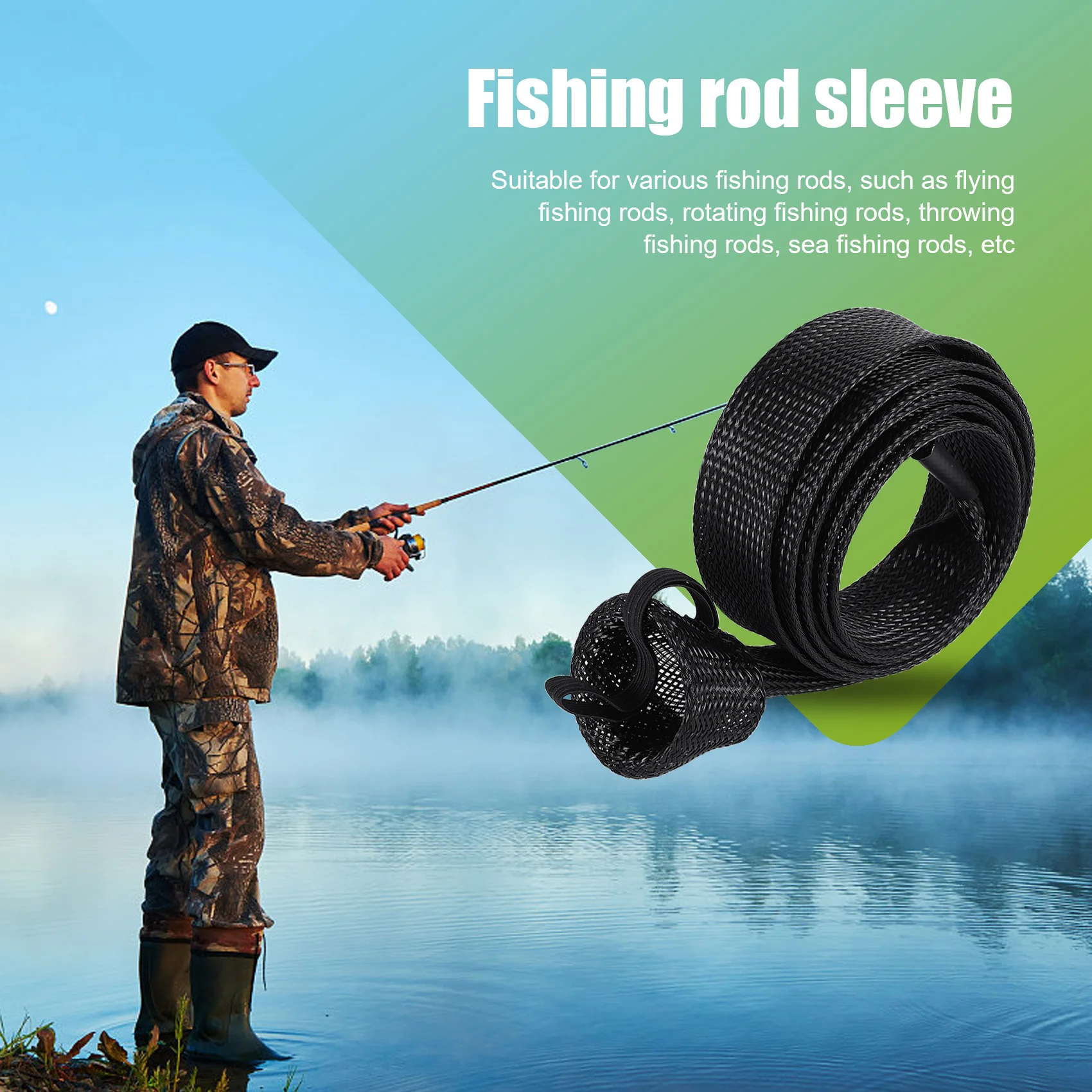 7Pcs Fishing Rod Cover,Casting/ Fishing Rod Socks Braided Mesh Rod Sleeve Cover Protector Pole Gloves image 4