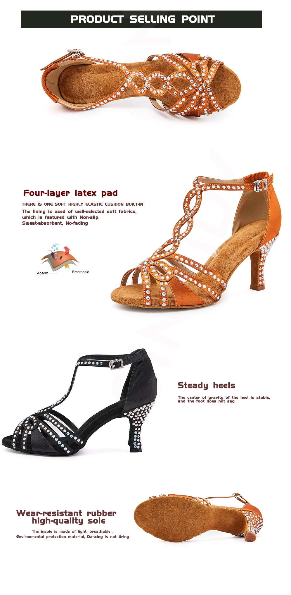 Damen-Lateintanzschuhe, Ballsaalschuhe, Damen-Übungsschuhe, Trainingsschuhe, Bühnenschuhe, Strass-Party-Schuhe, High Heels – Detail 4