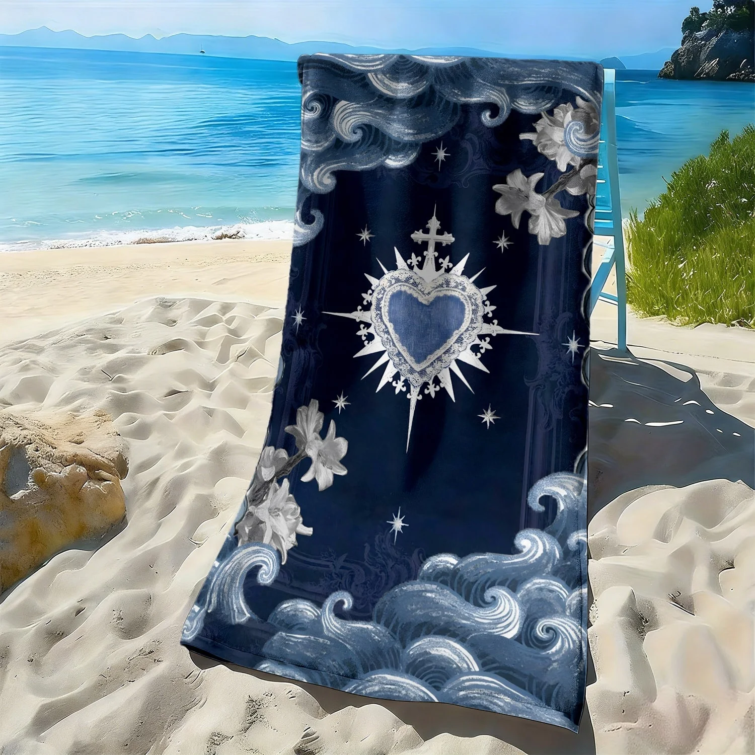 

Gothic style cross wave pattern polyester microfiber beach towel is highly absorbent, suitable for swimming and beach outings